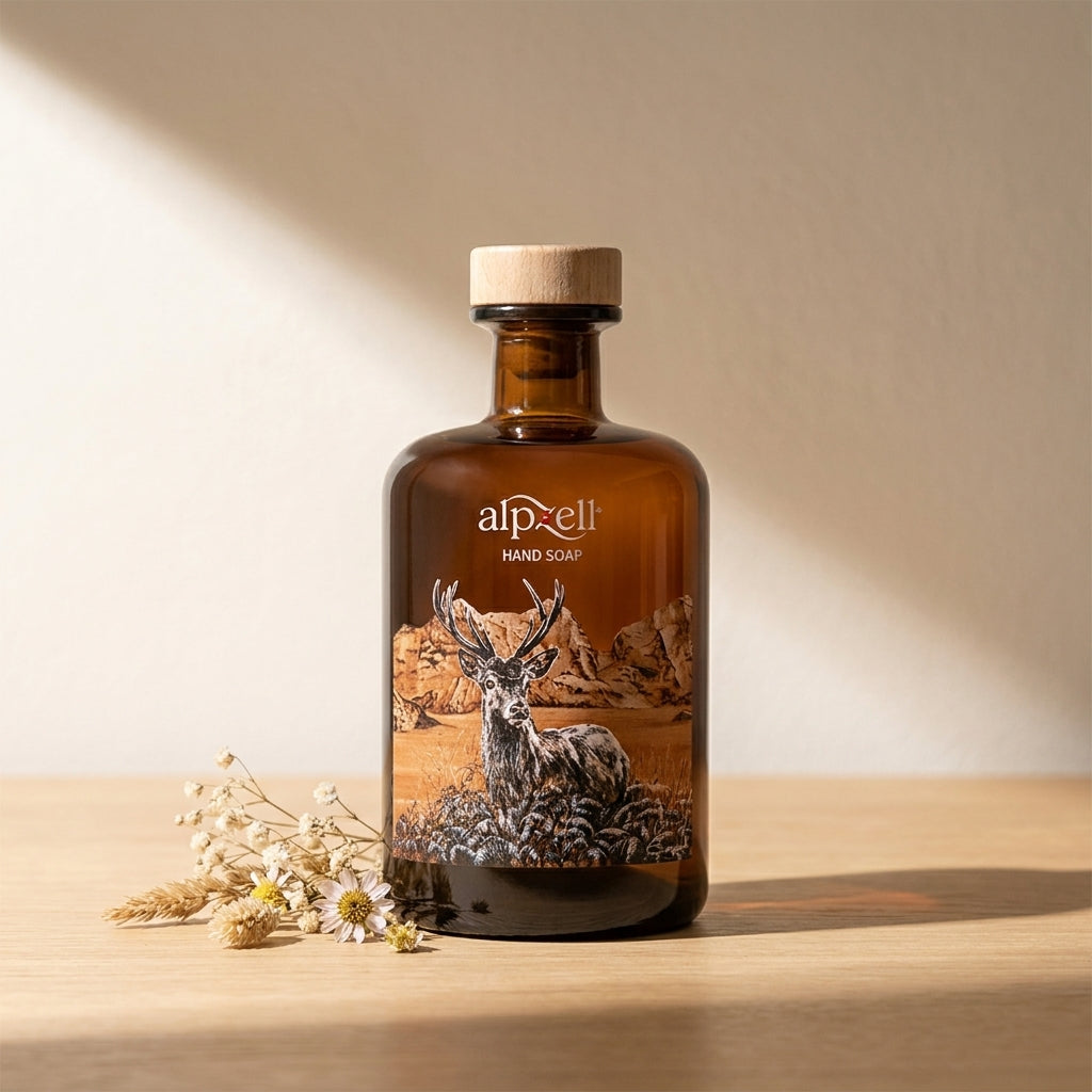 Alpzell Handseife Glasflasche (500 ml) – Schweizer Pflege aus dem Appenzell, Detailansicht